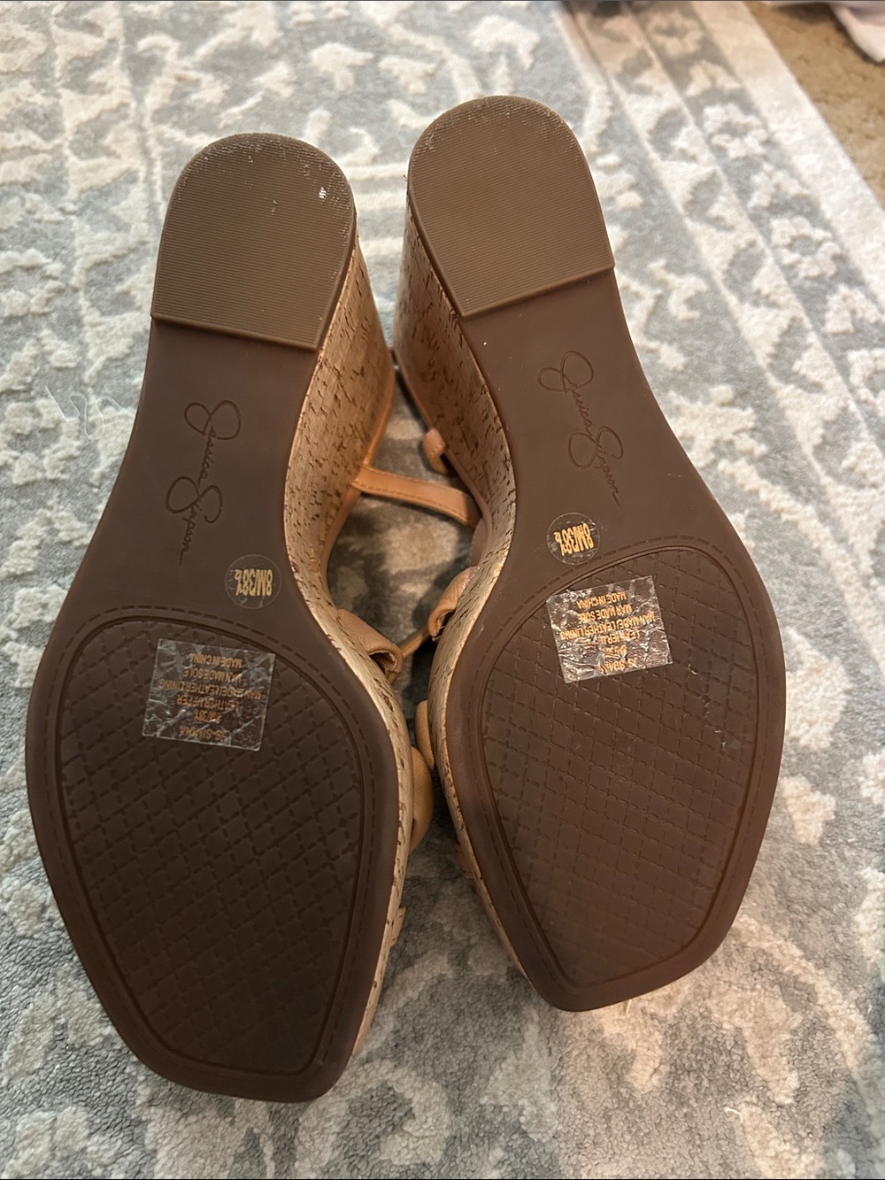 Jessica Simpson Nude/Tan Strappy Cork Wedge Sandals - Picture 2 of 4